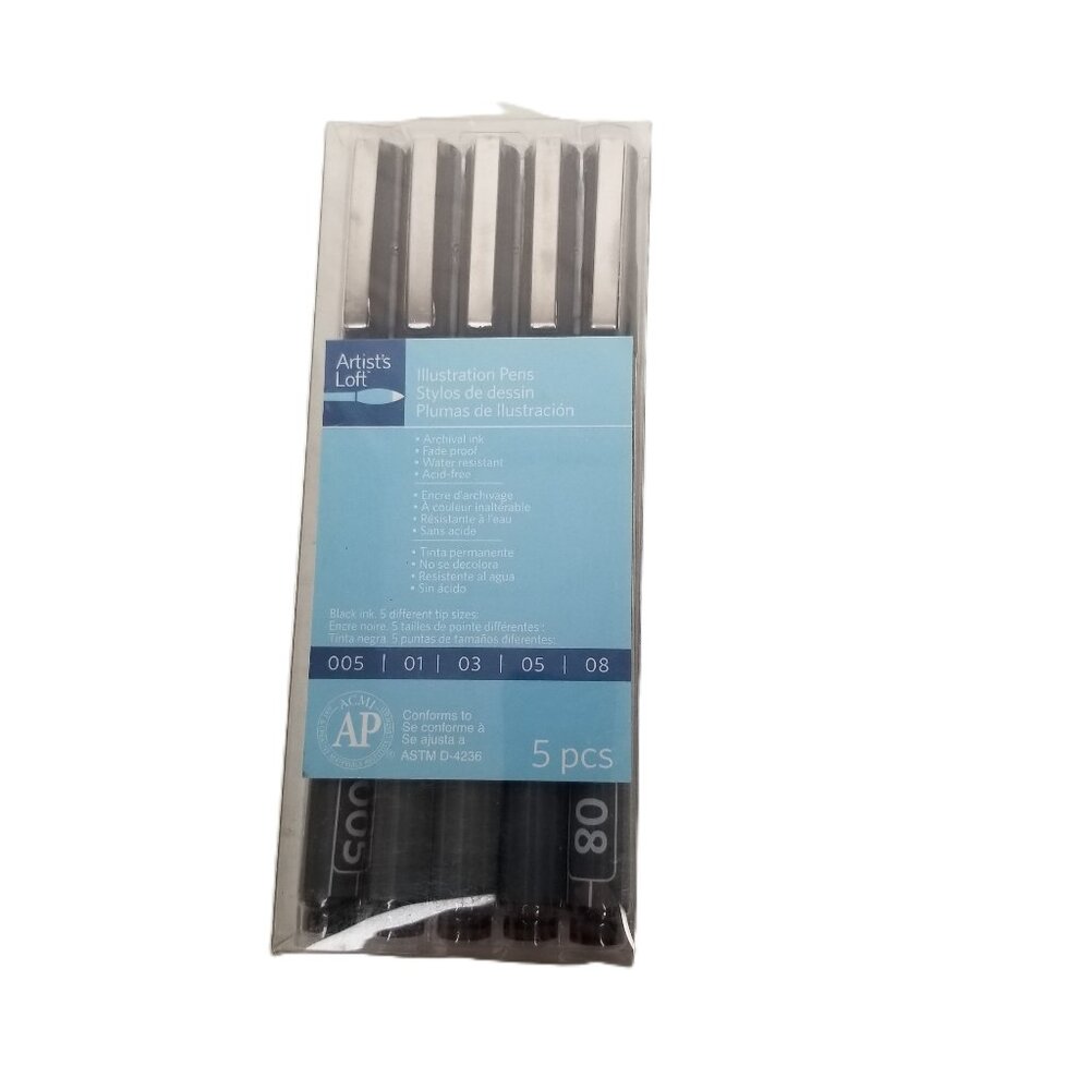 Artist's Loft Illustration Pens Black 5 Pack 005 01 03 05 08 Archival Ink